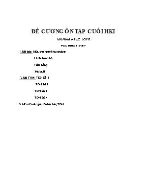 Đề cương ôn tập học kì I Âm nhạc lớp 8 - Năm học 2016-2017